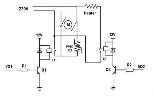 Power circuit diagram for PTC thermistor for overcurrent protection