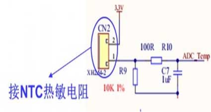 Schematic diagram of NTC thermistor temperature acquisition circuit