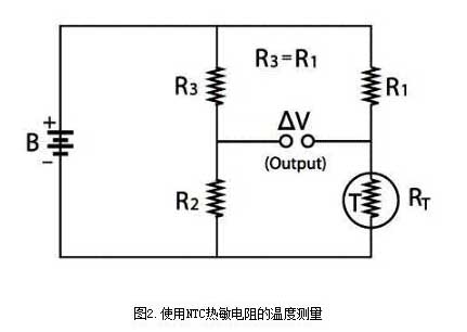 Simple DC bridge circuit diagram using ntc thermistor temperature measurement